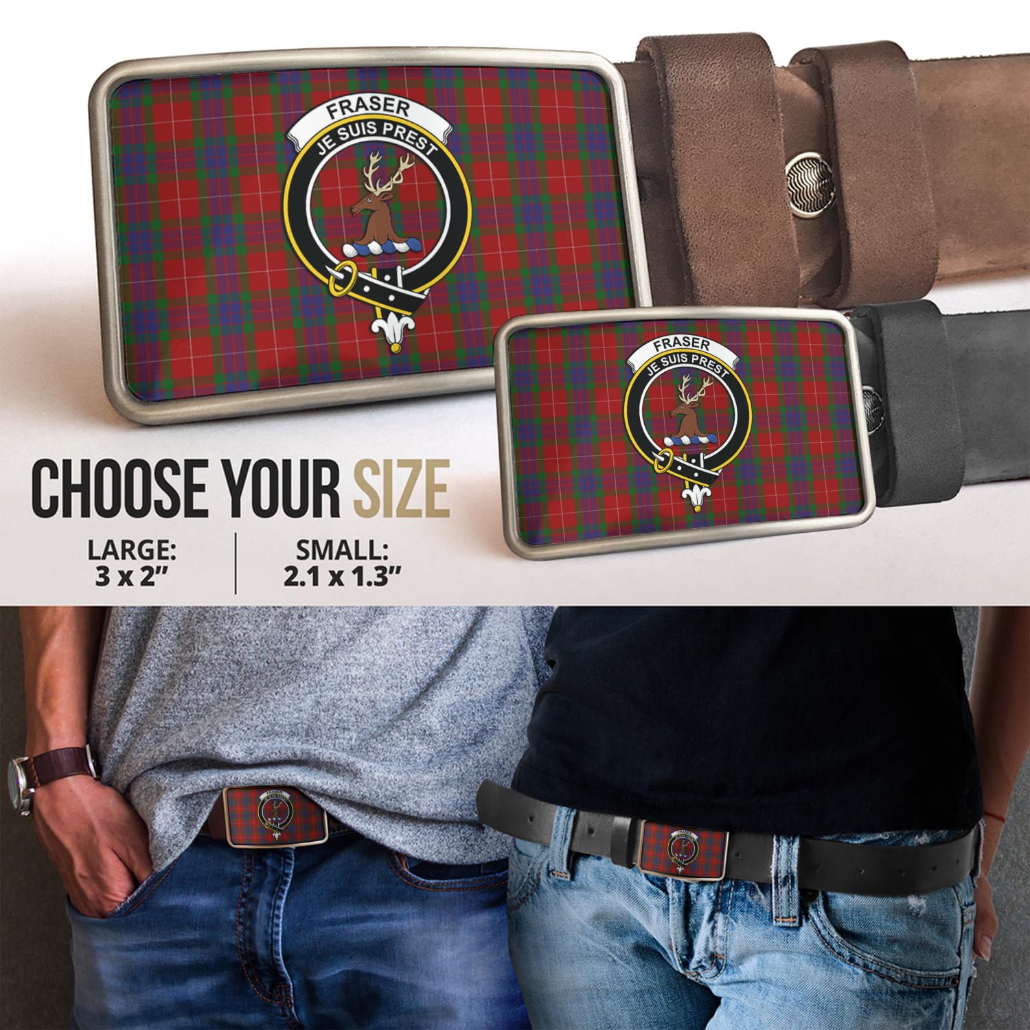 Fraser Tartan Belt Buckles with Family Crest - Tartan Vibes Clothing