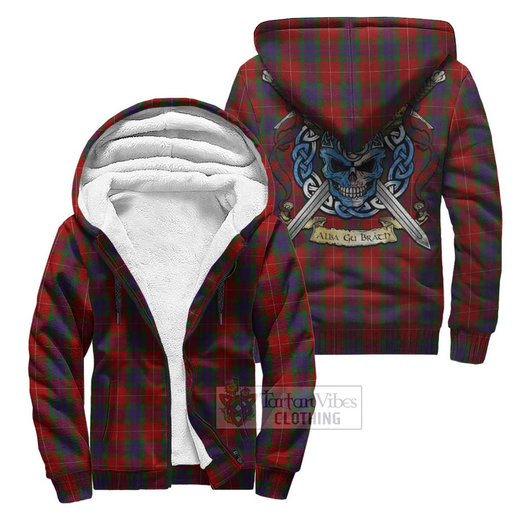 Tartan Vibes Clothing Fraser Tartan Sherpa Hoodie with Family Crest Celtic Skull Style