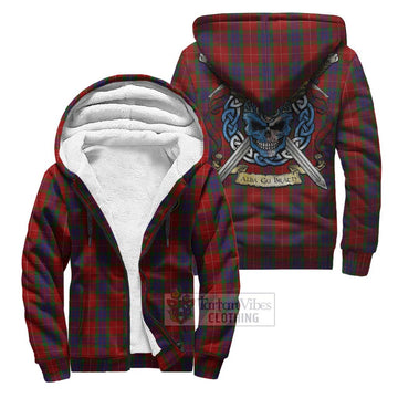 Fraser Tartan Sherpa Hoodie with Family Crest Celtic Skull Style