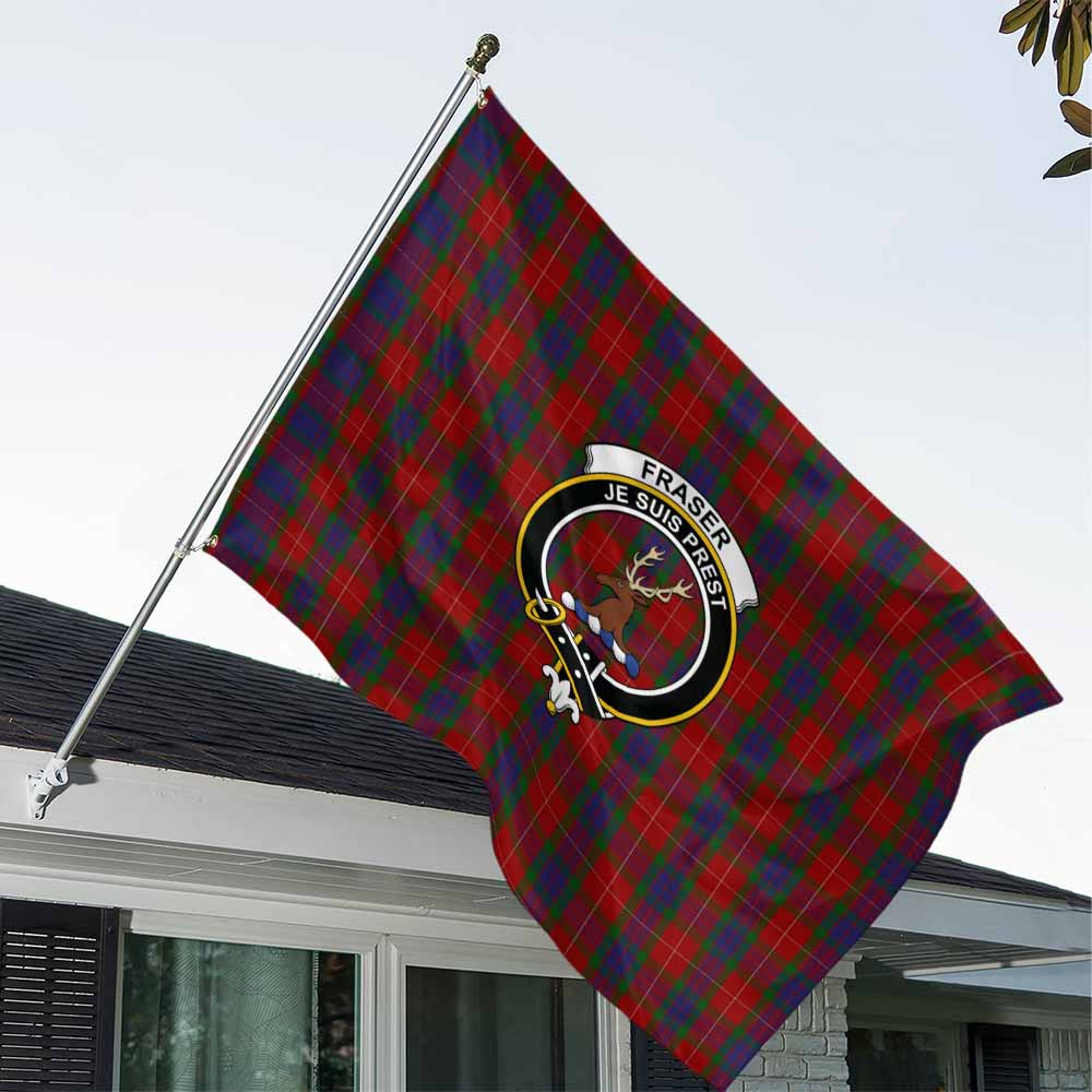 Tartan Vibes Clothing Fraser Tartan House Flag with Family Crest