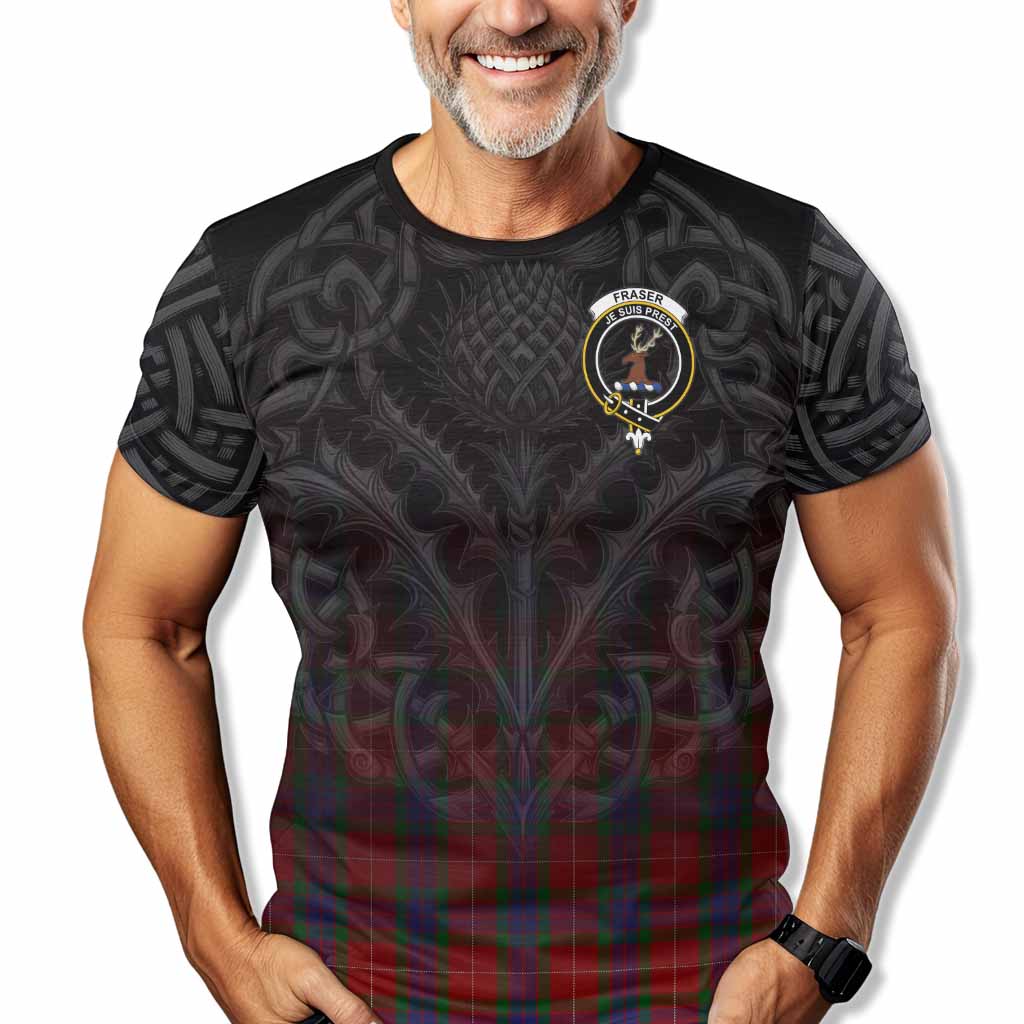 Tartan Vibes Clothing Fraser Tartan T-Shirt with Family Crest Celtic Thistle Vibes