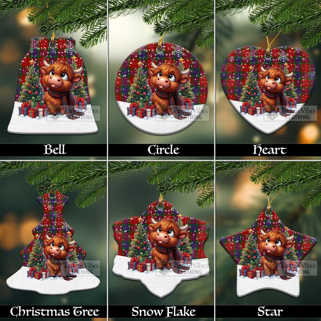 Tartan Vibes Clothing Fraser Tartan Christmas Ceramic Ornament with Adorable Highland Coo