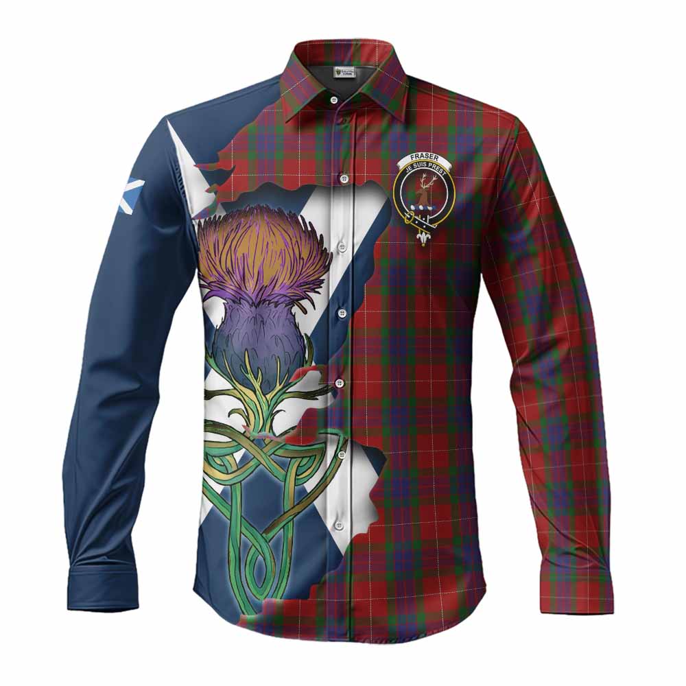 Fraser Tartan Family Crest Long Sleeve Button Shirt Scottish Thistle Celtic Inspired Men's Shirt S - Tartan Vibes Clothing