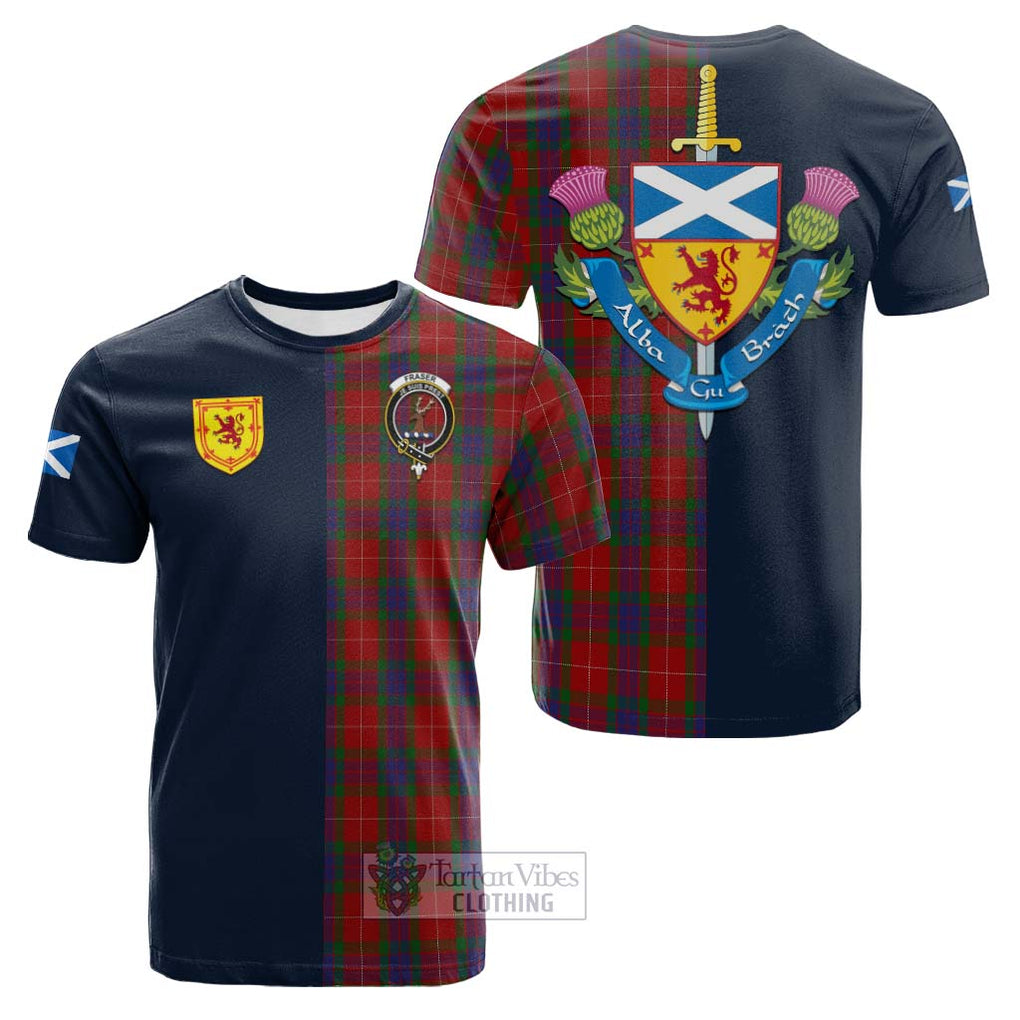 Tartan Vibes Clothing Fraser Tartan Cotton T-shirt with Scottish Lion Royal Arm Half Style