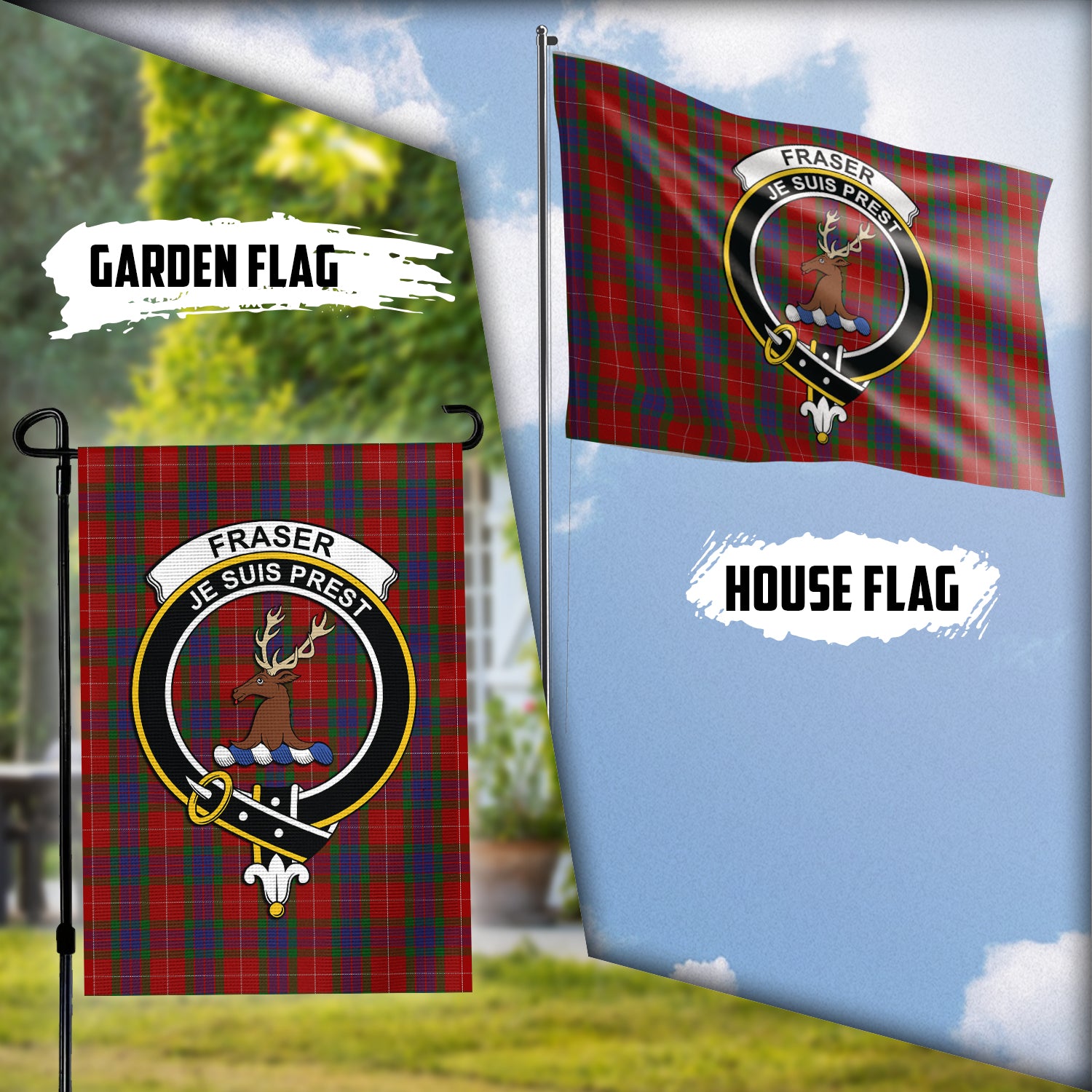 Fraser Tartan Flag with Family Crest Garden Flag (Vertical) - Tartan Vibes Clothing