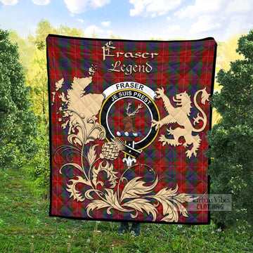 Fraser Tartan Quilt with Family Crest and Scottish Symbol Style