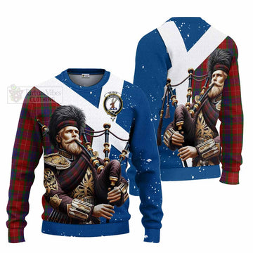 Fraser Tartan Knitted Sweater with Family Crest Scottish Bagpiper Vibes