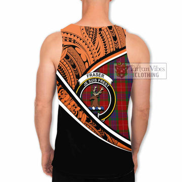 Fraser Crest Tartan Men's Tank Top with Polynesian Vibes Style - Orange Version