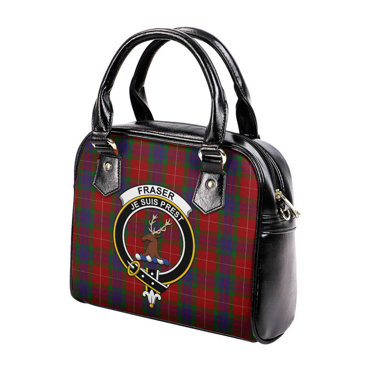 Fraser Tartan Shoulder Handbags with Family Crest - Tartanvibesclothing