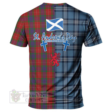 Fraser Tartan T-Shirt Happy St. Andrew's Day Half Tartan Style