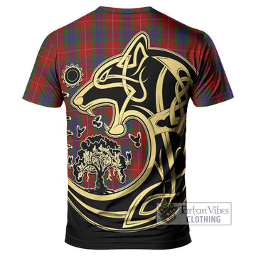 Fraser Tartan T-Shirt with Family Crest Celtic Wolf Style