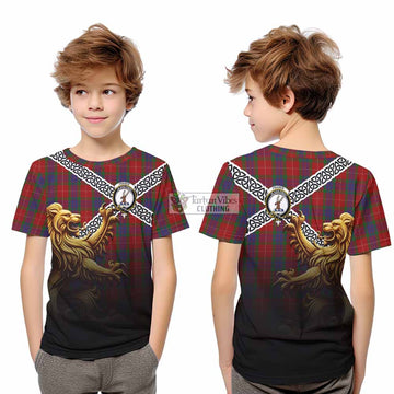Fraser Crest Tartan Kid T-Shirt with Golden Lion Emblem Celtic Style - Tartan Vibes Clothing