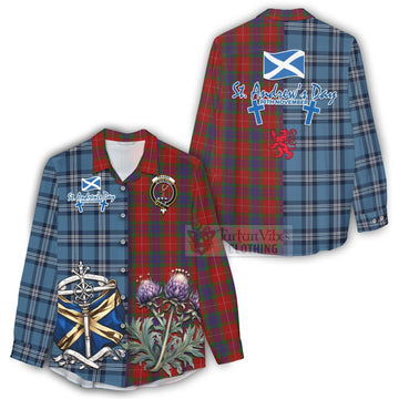 Fraser Tartan Women's Casual Shirt Happy St. Andrew's Day Half Tartan Style