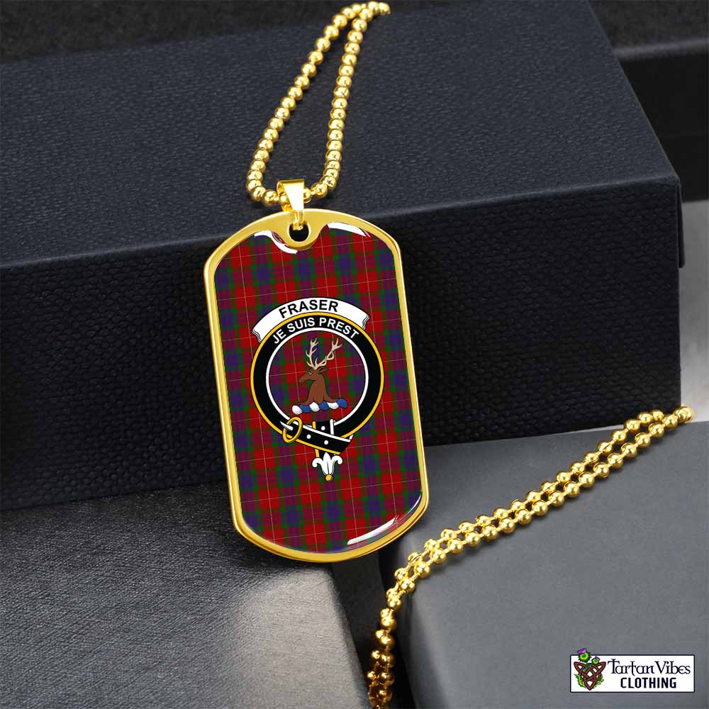 Tartan Vibes Clothing Fraser Tartan Dog Tag Necklace with Family Crest