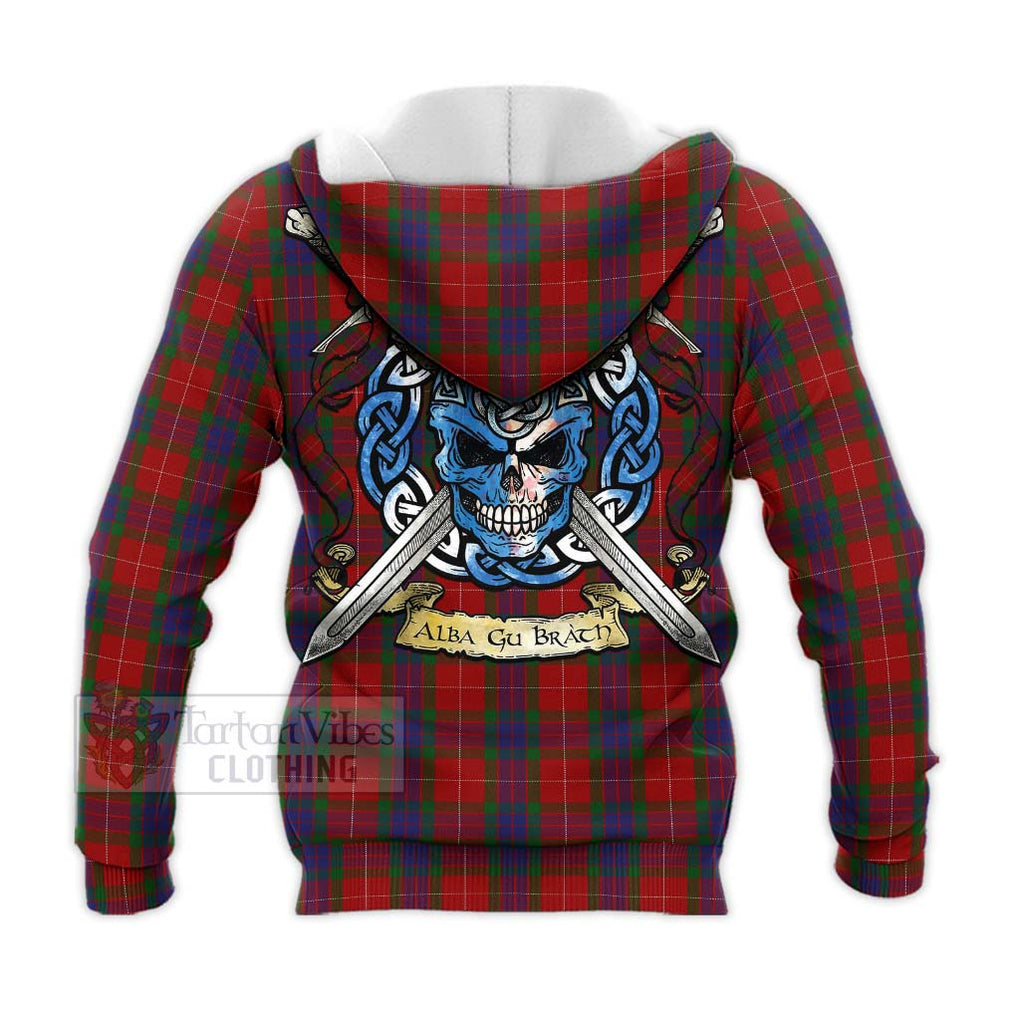 Tartan Vibes Clothing Fraser Tartan Knitted Hoodie with Family Crest Celtic Skull Style