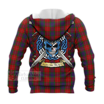 Fraser Tartan Knitted Hoodie with Family Crest Celtic Skull Style