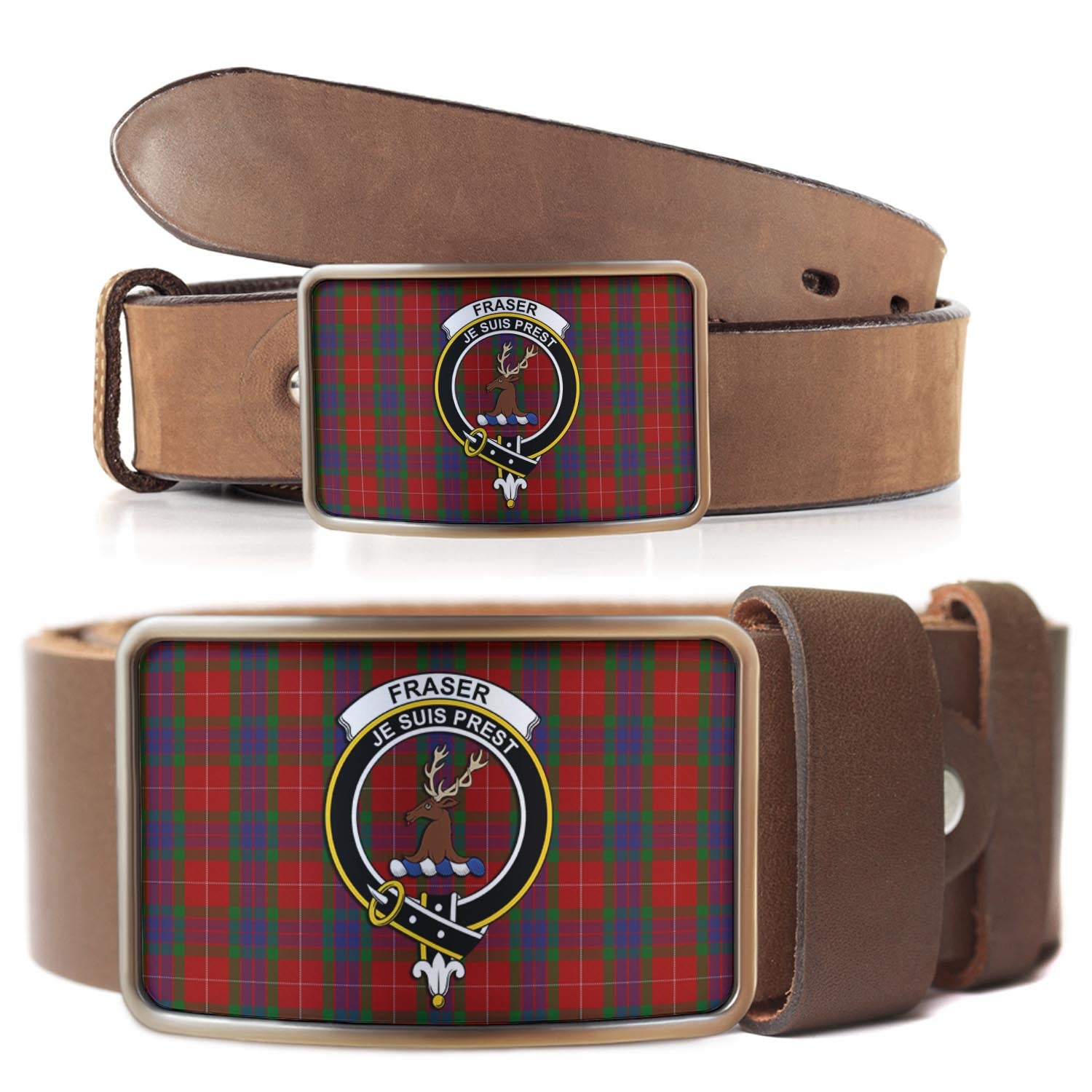 Fraser Tartan Belt Buckles with Family Crest - Tartan Vibes Clothing