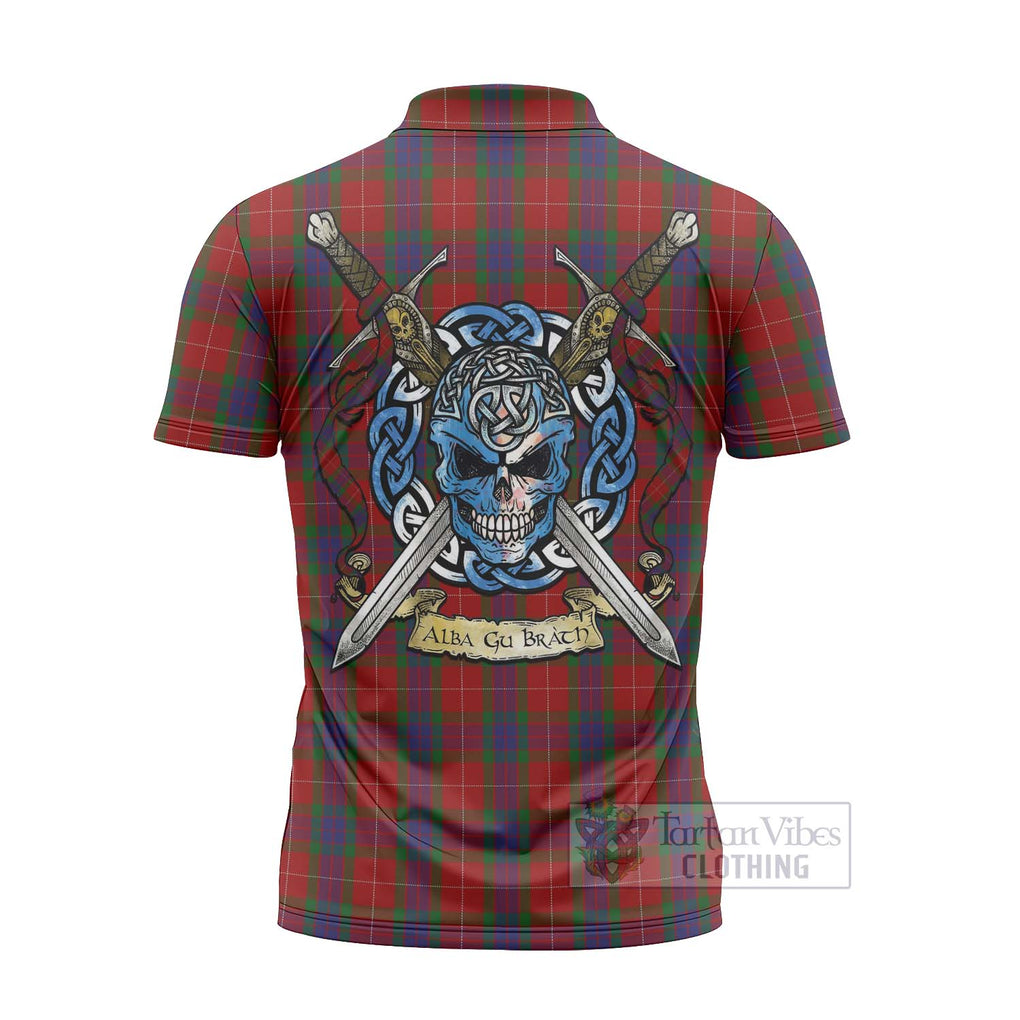 Tartan Vibes Clothing Fraser Tartan Zipper Polo Shirt with Family Crest Celtic Skull Style