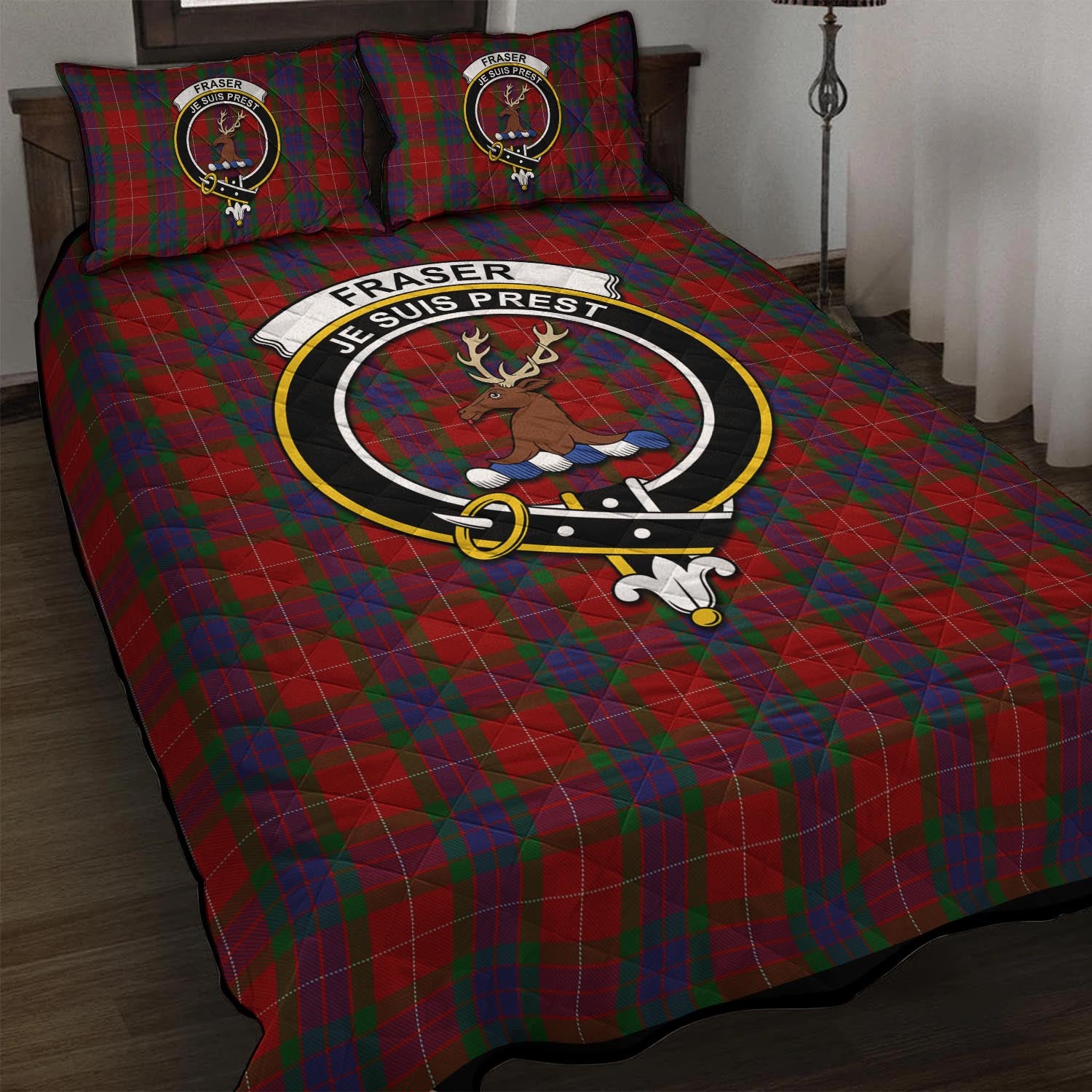 Fraser Tartan Quilt Bed Set with Family Crest - Tartan Vibes Clothing