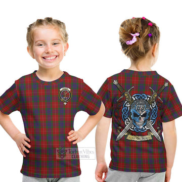 Fraser Tartan Kid T-Shirt with Family Crest Celtic Skull Style