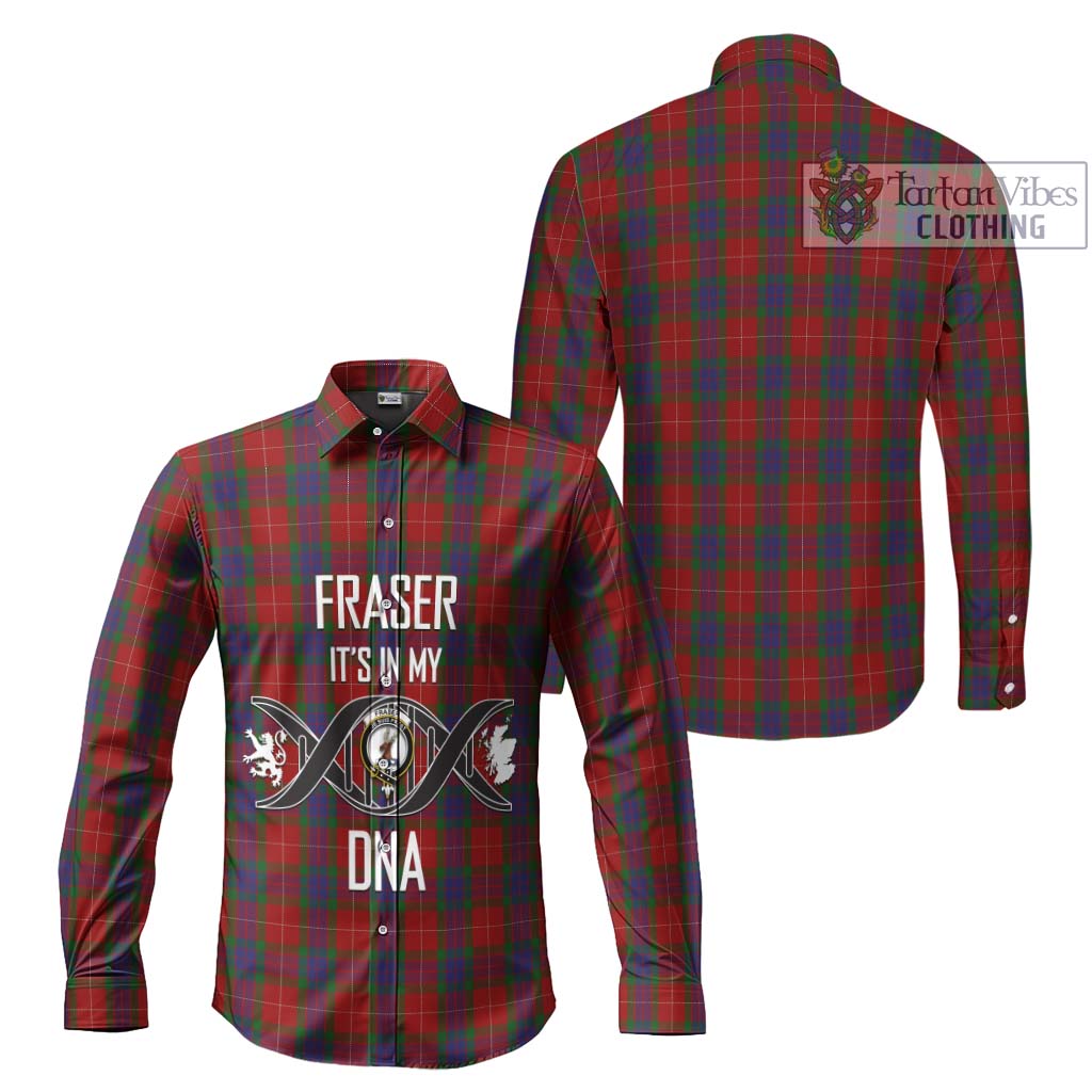 Fraser Tartan Long Sleeve Button Shirt with Family Crest DNA In Me Style Men's Shirt - Tartanvibesclothing Shop