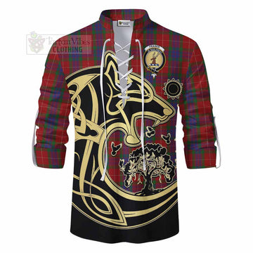 Fraser Tartan Ghillie Kilt Shirt with Family Crest Celtic Wolf Style - Tartan Vibes Clothing