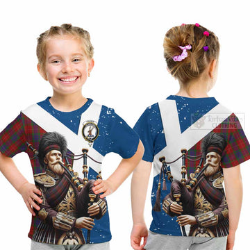 Fraser Tartan Kid T-Shirt with Family Crest Scottish Bagpiper Vibes