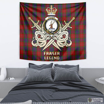 Fraser Tartan Tapestry with Clan Crest and the Golden Sword of Courageous Legacy