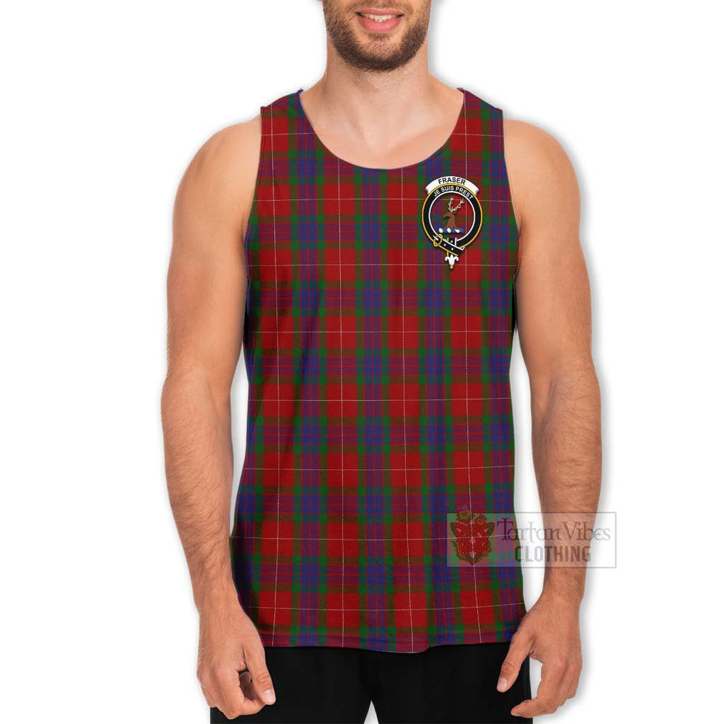 Tartan Vibes Clothing Fraser Tartan Men's Tank Top with Family Crest and Bearded Skull Holding Bottles of Whiskey