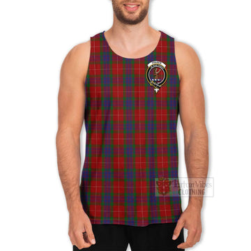 Fraser Tartan Men's Tank Top with Family Crest and Bearded Skull Holding Bottles of Whiskey