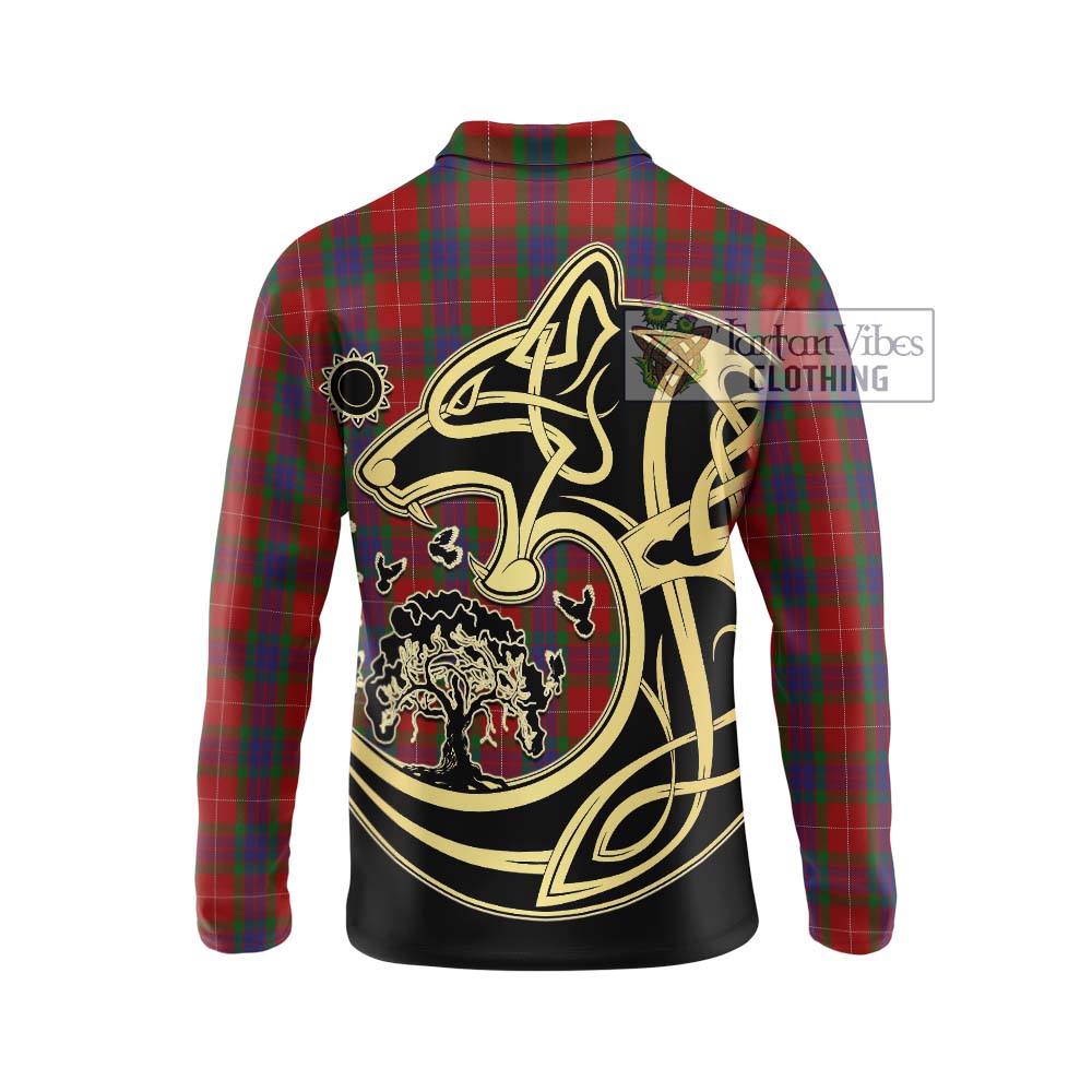 Fraser Tartan Long Sleeve Polo Shirt with Family Crest Celtic Wolf Style - Tartan Vibes Clothing