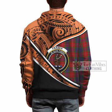 Fraser Crest Tartan Hoodie with Polynesian Vibes Style - Orange Version