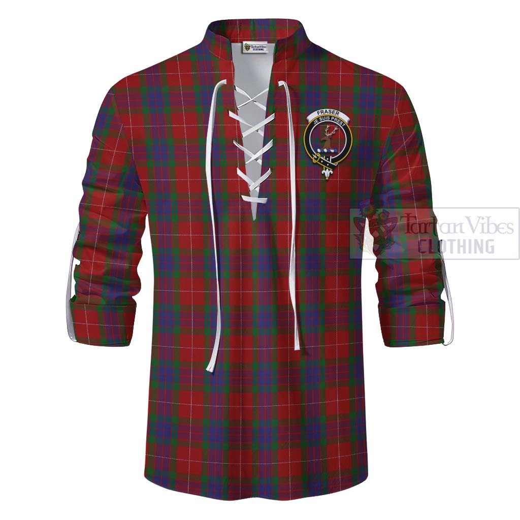 Tartan Vibes Clothing Fraser Tartan Ghillie Kilt Shirt with Family Crest Celtic Skull Style