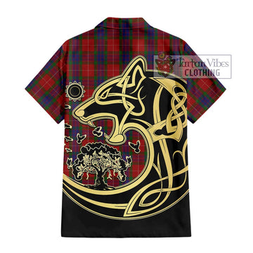 Fraser Tartan Short Sleeve Button Shirt with Family Crest Celtic Wolf Style