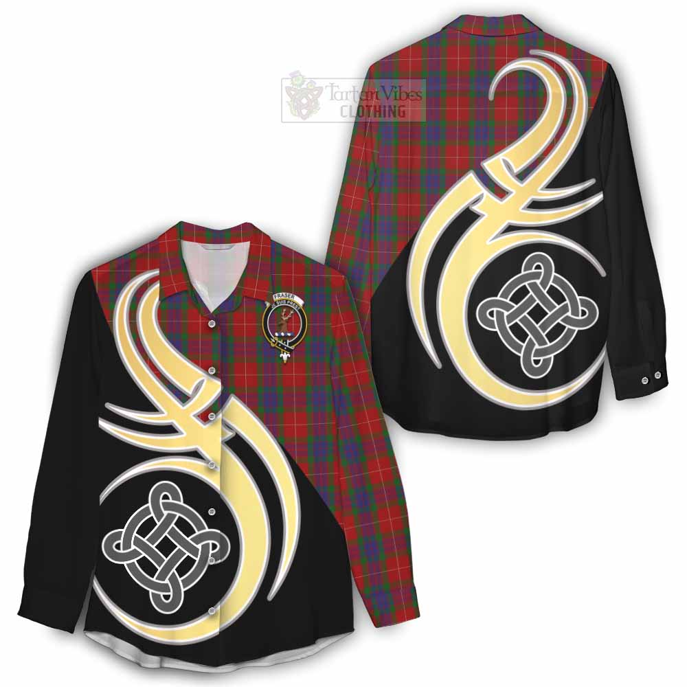 Tartan Vibes Clothing Fraser Tartan Women's Casual Shirt with Family Crest and Celtic Symbol Style