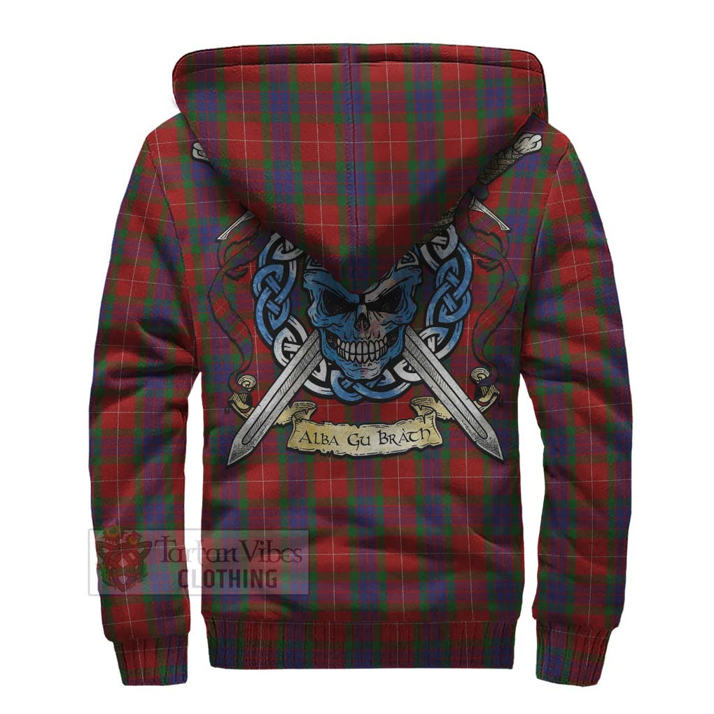 Tartan Vibes Clothing Fraser Tartan Sherpa Hoodie with Family Crest Celtic Skull Style