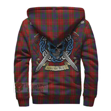 Fraser Tartan Sherpa Hoodie with Family Crest Celtic Skull Style