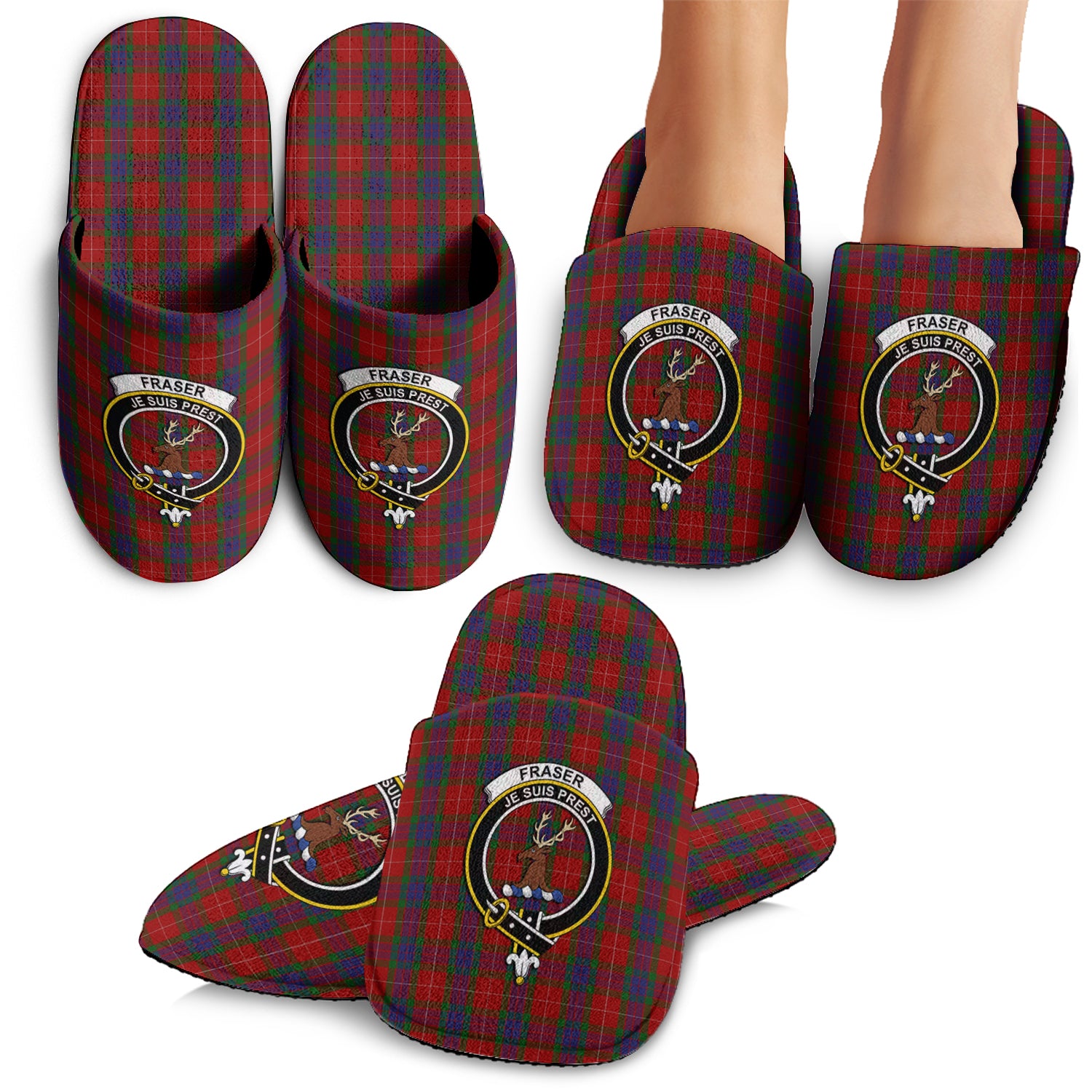 Fraser Tartan Home Slippers with Family Crest - Tartanvibesclothing