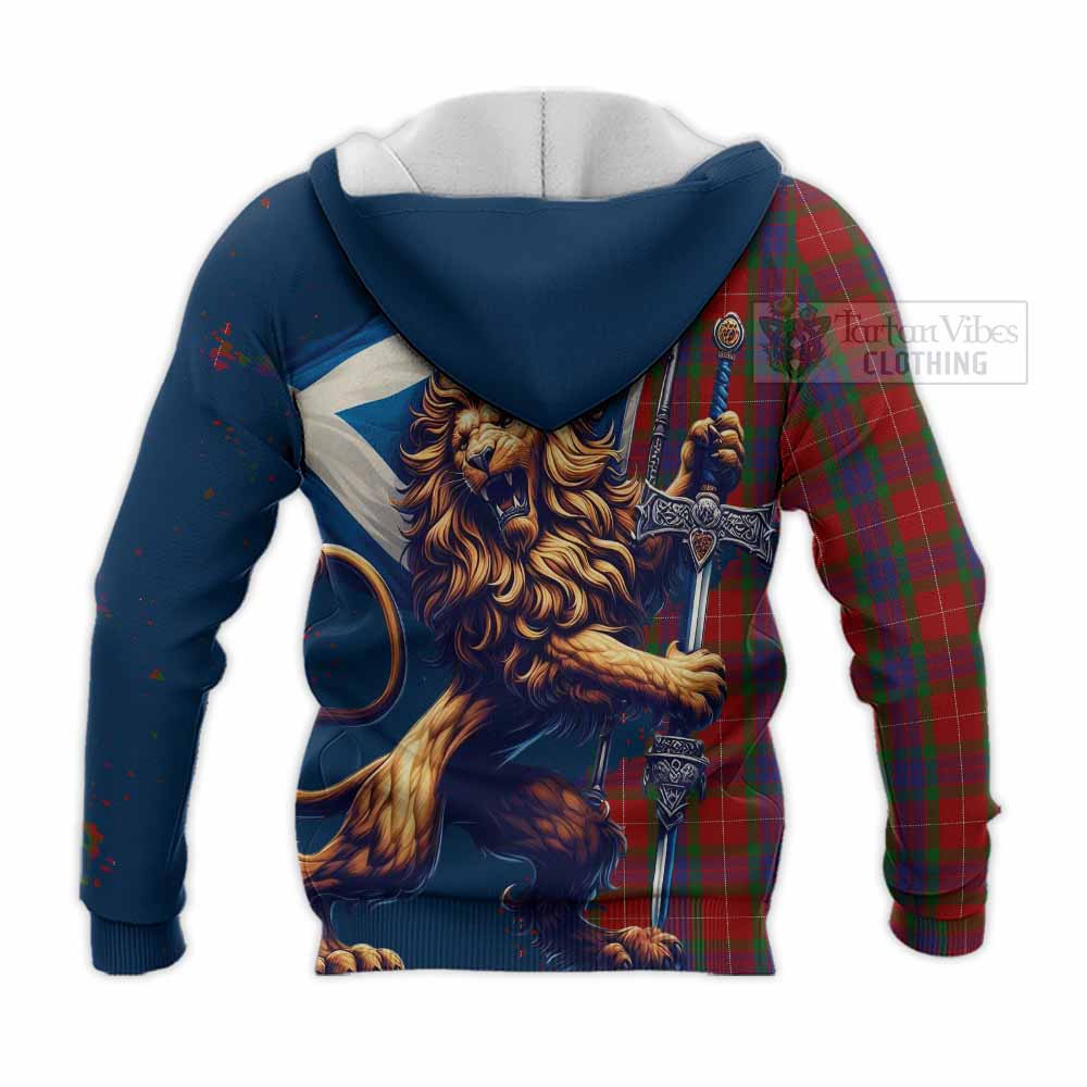 Tartan Vibes Clothing Fraser Tartan Family Crest Knitted Hoodie with Scottish Majestic Lion