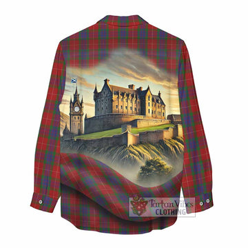 Fraser Tartan Family Crest Women's Casual Shirt with Scottish Ancient Castle Style - Tartan Vibes Clothing