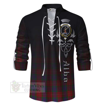 Fraser Tartan Ghillie Kilt Shirt Featuring Alba Gu Brath Family Crest Celtic Inspired