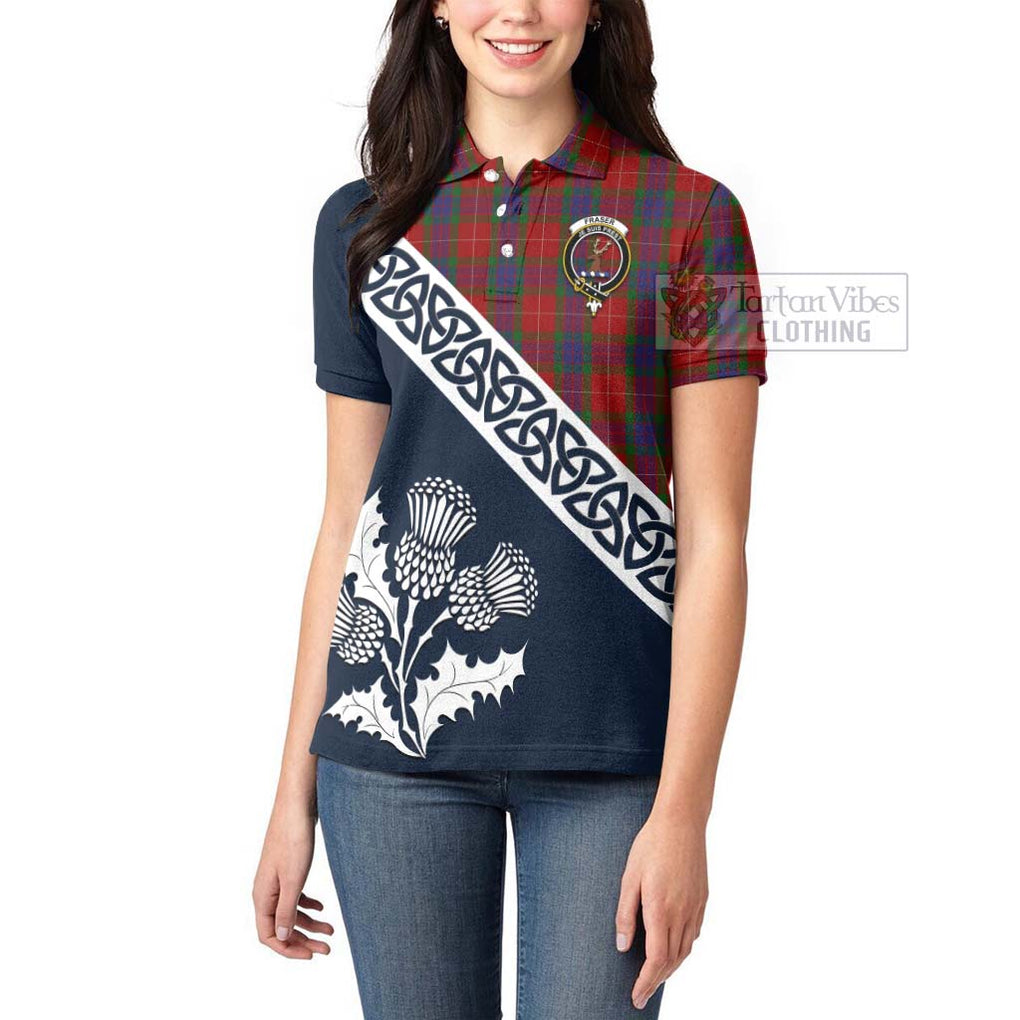 Tartan Vibes Clothing Fraser Tartan Women's Polo Shirt Featuring Thistle and Scotland Map