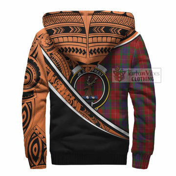 Fraser Crest Tartan Sherpa Hoodie with Polynesian Vibes Style - Orange Version