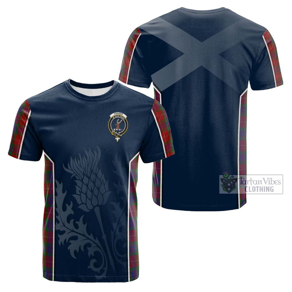 Tartan Vibes Clothing Fraser Tartan Cotton T-shirt with Family Crest and Scottish Thistle Vibes Sport Style