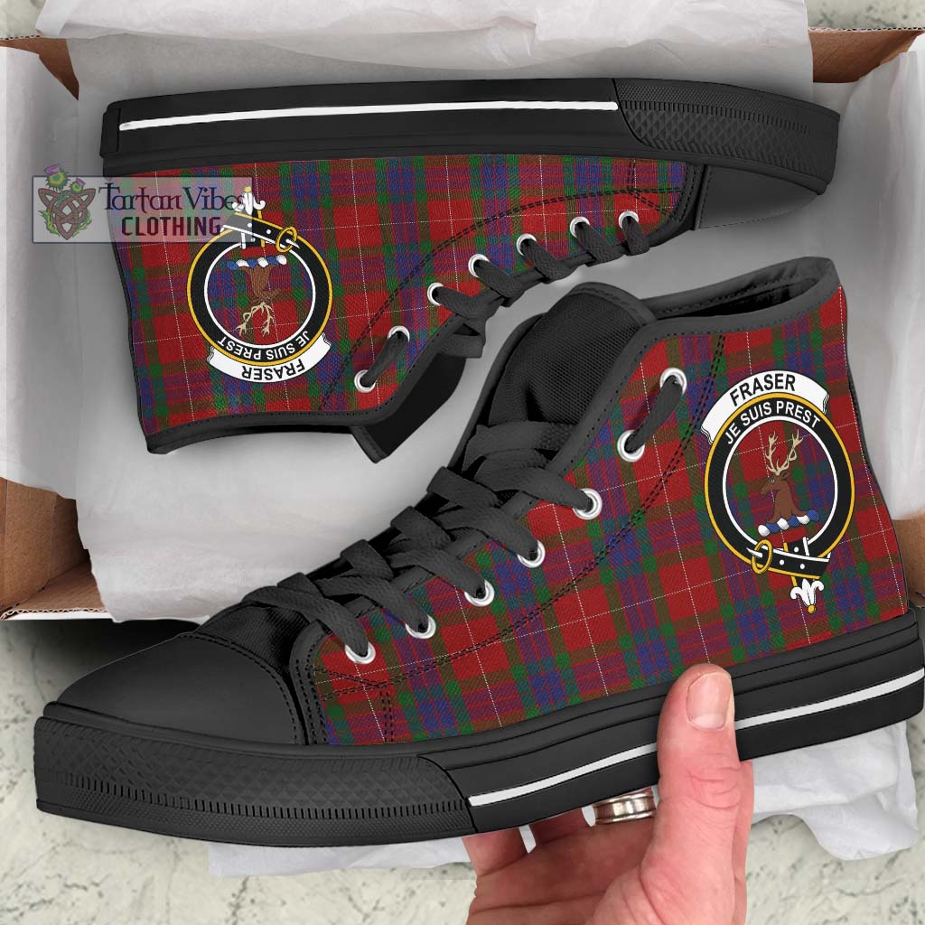 Fraser Tartan High Top Shoes with Family Crest - Tartan Vibes Clothing