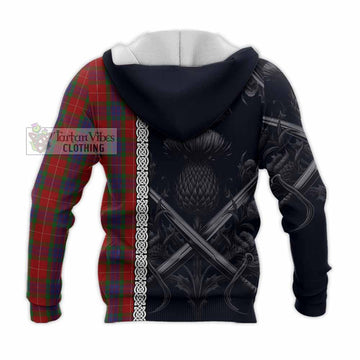 Fraser Tartan Knitted Hoodie with Family Crest Cross Sword Thistle Celtic Vibes