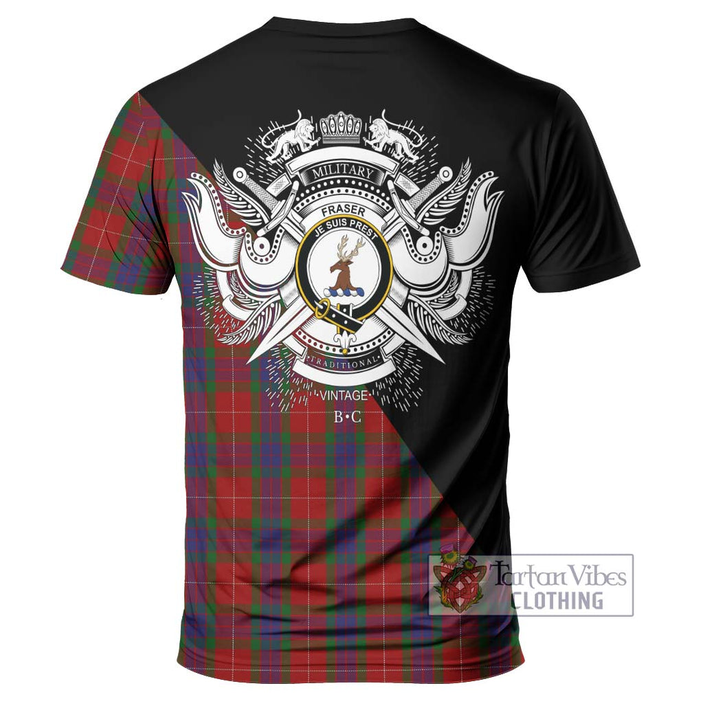 Fraser Tartan T-Shirt with Family Crest and Military Logo Style - Tartanvibesclothing Shop