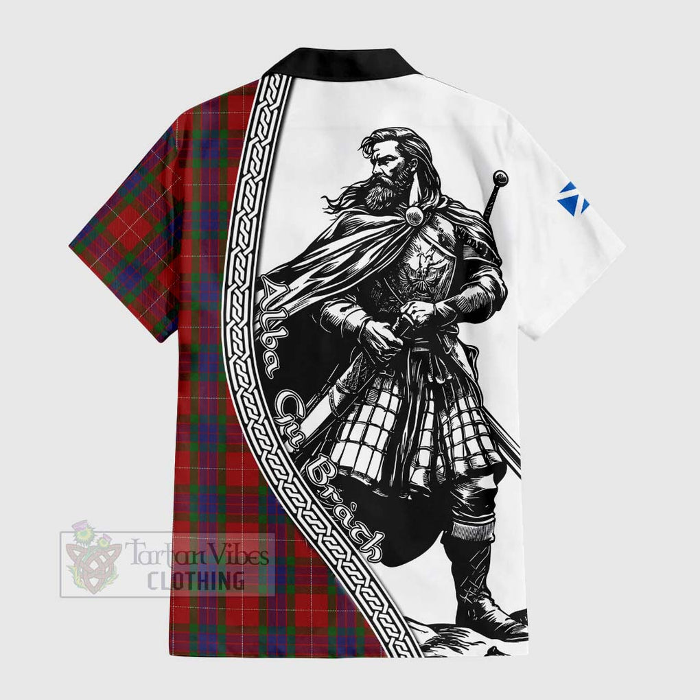 Tartan Vibes Clothing Fraser Tartan Clan Crest Short Sleeve Button Shirt with Highlander Warrior Celtic Style