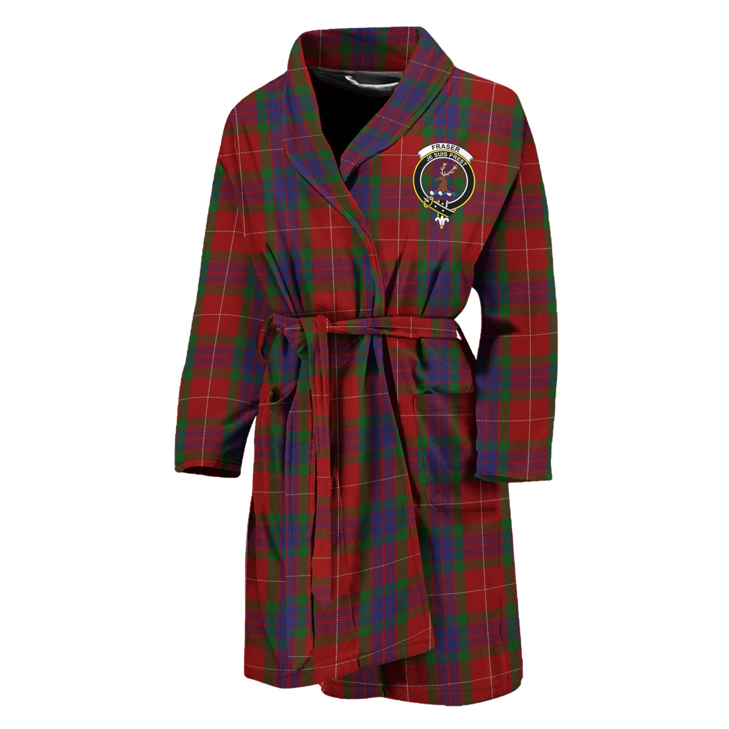 Fraser Tartan Bathrobe with Family Crest Unisex M - Tartan Vibes Clothing