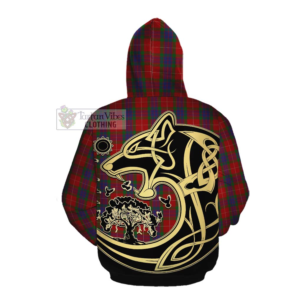 Tartan Vibes Clothing Fraser Tartan Cotton Hoodie with Family Crest Celtic Wolf Style